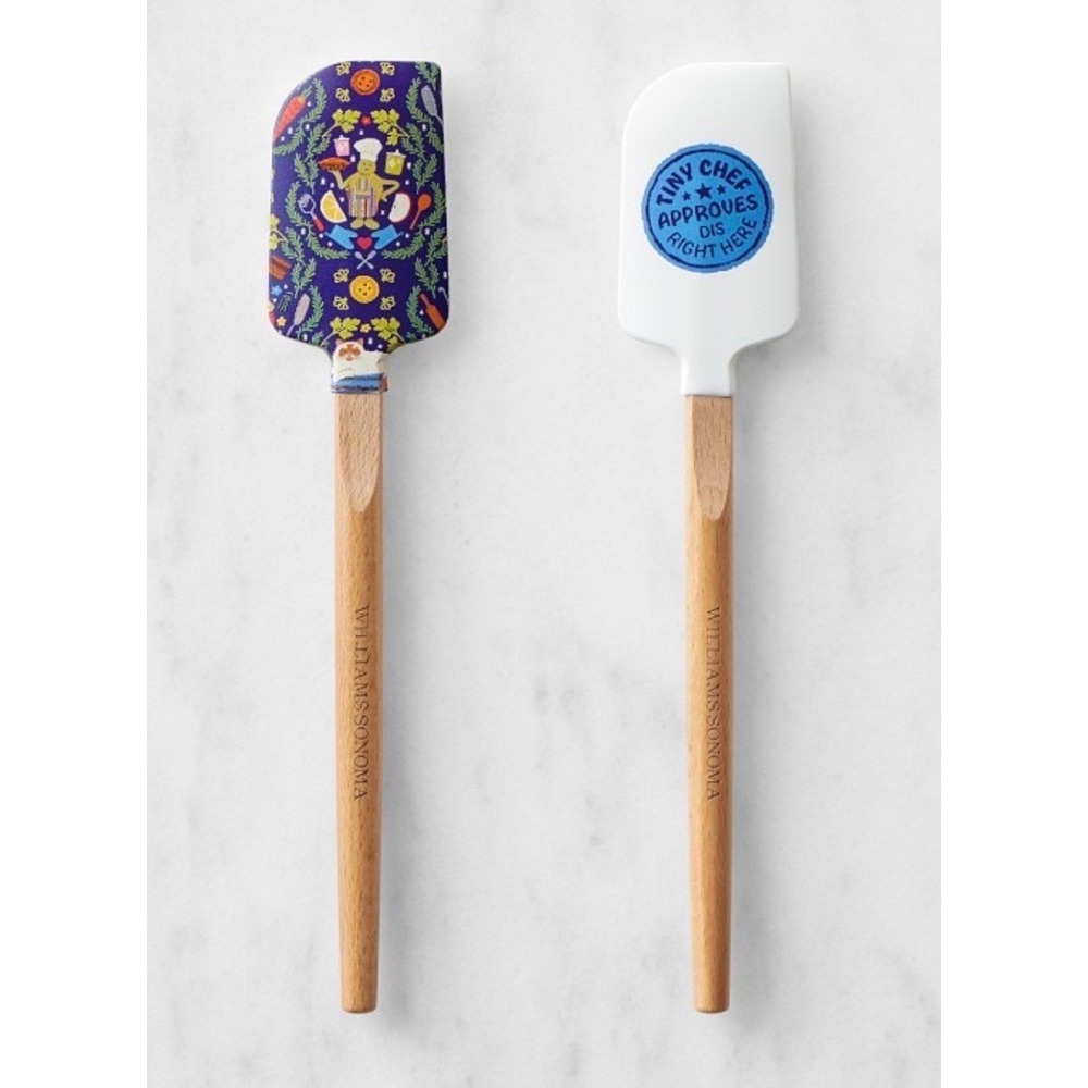 Williams Sonoma Tiny Chef Silicone Spatulas Beech Wood 2pc BLUE